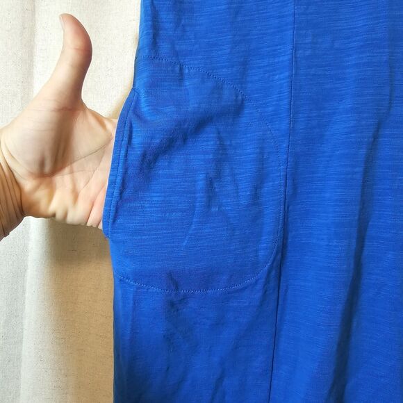 Zenergy By Chicos T-shirt Dress Blue Aqua Cowl Neck Pockets Cap Sleeves Size 1 M - Picture 3 of 10